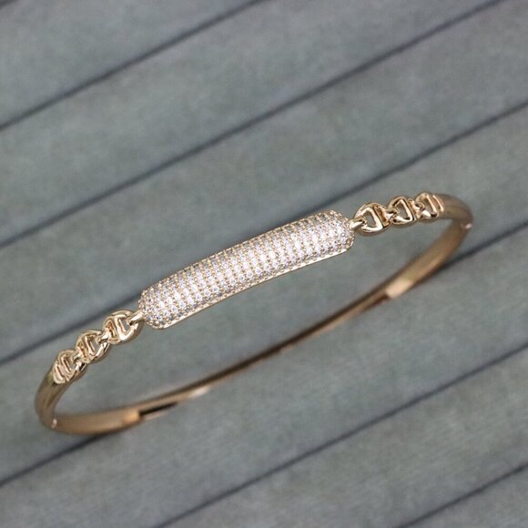 Elegant Rose Gold Bangle with Sparkling Center Accent Design, XPBL0600 - Picture 10 of 12